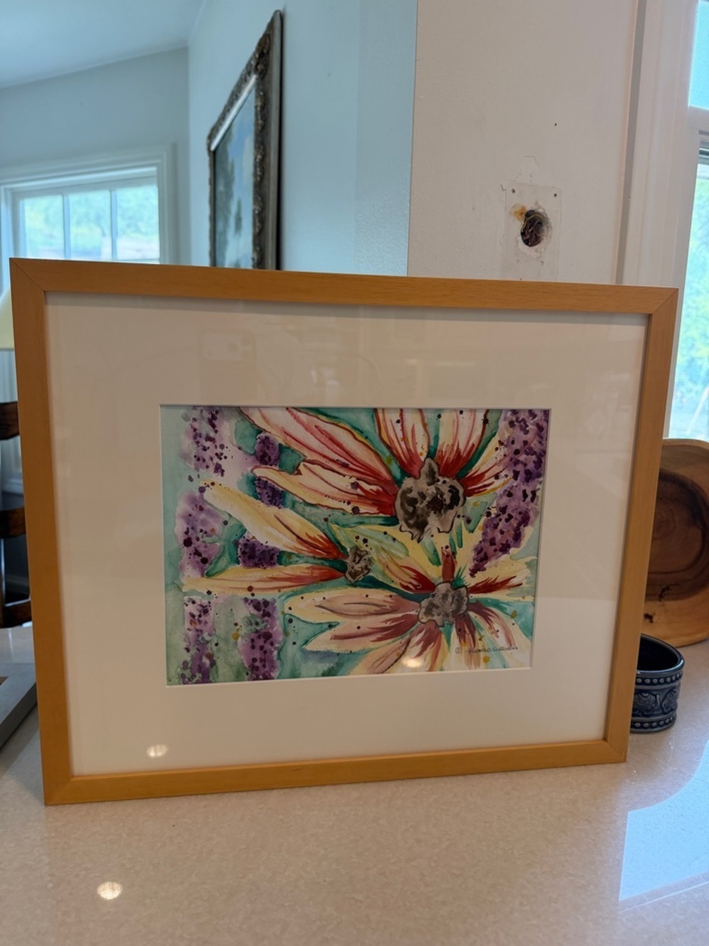 Floral Signed Watercolor Wall Art in Gold Frame